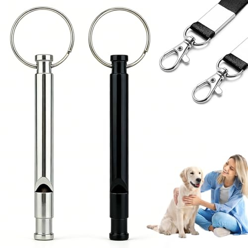 shejinqiuyuan Dog Whistle,Dog Training Whistle for Recall,2 Pack Upgraded Version Dog Whistles with Lanyard for Recall Callback,Long Range,Frequency Standardised(Length 3.14 inches,Silver and Black)