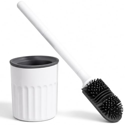 edihome, Escobilla Baño Silicona con Escobillero WC de Secado Rápido, Cepillo Inodoro Flexible Antigoteo, Escobilla WC con Soporte para Suelo o Pared sin Taladro