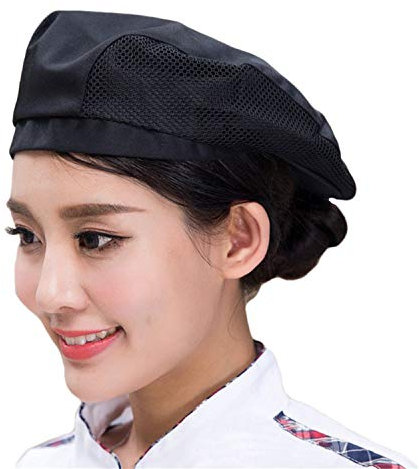 JIAHG Damen Herren Kochmütze Baskenmütze Mesh Kochen Bäcker Mütze Hut Cap Kappe Schiebemütze Koch Arbeitskleidung chef hat, Schwarz, Einheitsgröße