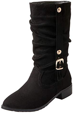 CuteFlats Botas planas de caña larga para mujer, Negro , 44 EU