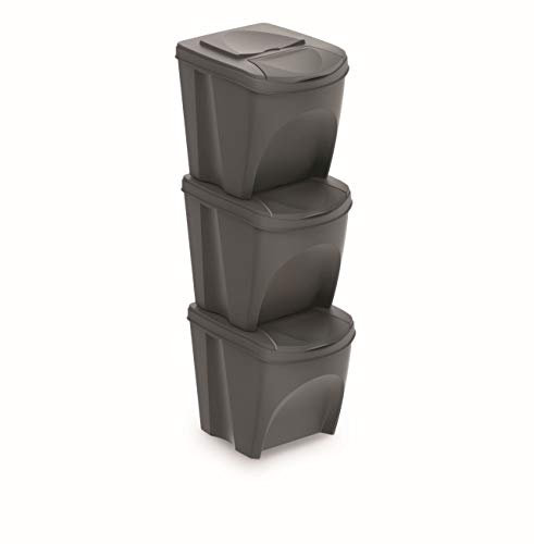 Prosperplast Sortibox Bin Containers, 3 x 25L Rubbish and Waste Separation System, (Grey)