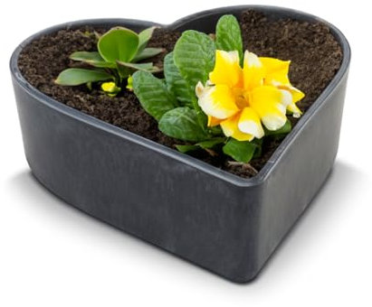 Matches21 Pot de fleurs en forme de cœur résistant aux intempéries pour l'extérieur – Grand bol décoratif en noir marbré comme bol à fleurs – 24 cm pour fleurs ou cimetière comme bijou funéraire