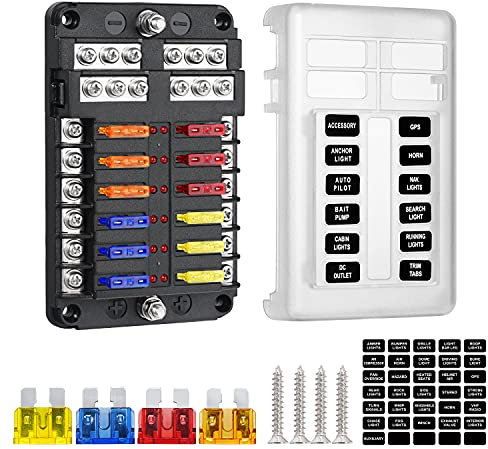 Deyooxi 12 Fach Sicherungshalter kfz - 12V Sicherungskasten Boot, DC 12V-32V 100A Sicherungsblock mit 24er Sicherungen für Kfz, Boot, Marine, SUV,Wohnmobil