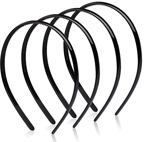 4 pcs Plastic Headband, Black Headbands Thin Teeth Skinny Hairbands, Soft Non Slip Outdoor Sports Hair Bands for Mens Women's Girls (8mm Wide)