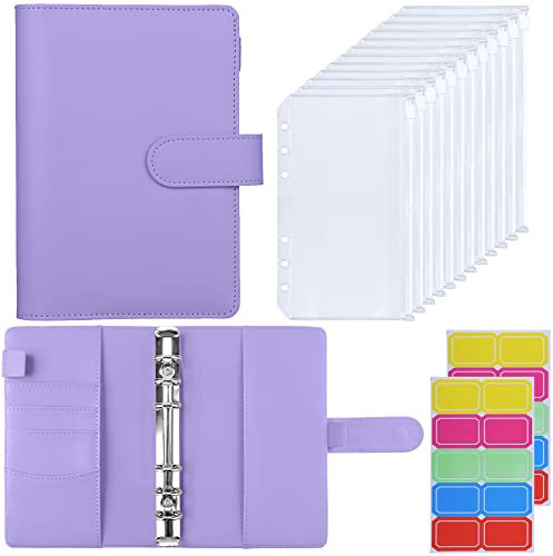 HAUTOCO Budget Planner Deutsch, A6 Budget Binder, Budgetplaner, Ringbuch A6 mit 12 Binder Taschen, Finanzplaner mit Etiketten, Sparbuch für Geld Organizer, für Reisen Tagebuch, Lavendel