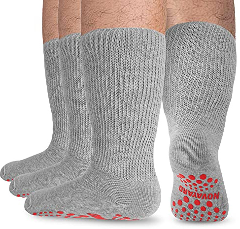 NOVAYARD 3 Pairs Diabetic socks Non Slip Hospital Wide Crew Edema Bariatric Socks (Grey)