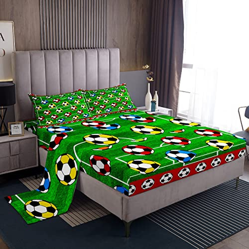 Set di lenzuola con stampa di calcio Set di biancheria da letto a tema sportivo Set di biancheria da letto per bambini e ragazze, set da letto leggero 3D America Football verde doppia dimensione