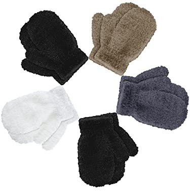 Boao 5 Pairs Winter Knit Gloves for Kids Toddler Stretch Full Finger Mittens for Boys Girls 1-10 Years(5-10 Years Size,Vivid Colors)