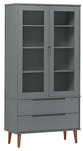 vidaXL Vetrina MOLDE Grigia 90x35x175 cm in Legno Massello di Pino