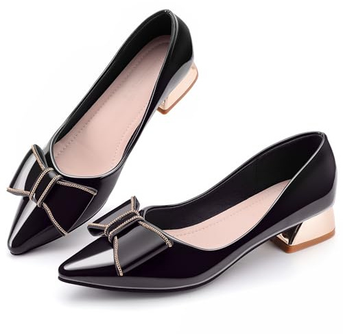 Women's Chunky Closed Toe Low Block Heels Work Pumps Comfortable Dress Wedding Shoes for Party Office Black Size 8