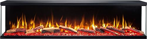 Aflamo Unique NH- Chimenea eléctrica LED de Tres Caras, de Pared/empotrable, sin función de calefacción, tecnología LED, leño cerámico, Efecto de Llama 3D Realista.(120x46x23)