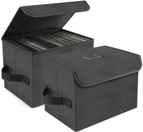 alavisxf xx Set di 2 contenitori per dischi in vinile da 17,8 cm, pieghevoli e impilabili, con coperchio e manico, possono contenere 120 dischi singoli (17,8 cm)