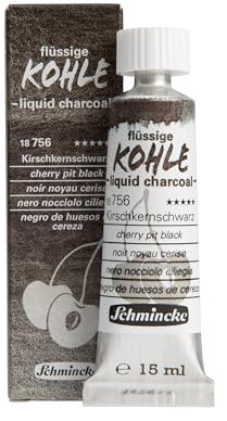 Schmincke - Flüssige Kohle, Liquid Charcoal, Kirschkernschwarz, 15 ml, 18 756 006, für Kohlemalerei, Kohlezeichnung und Untermalung, vegan