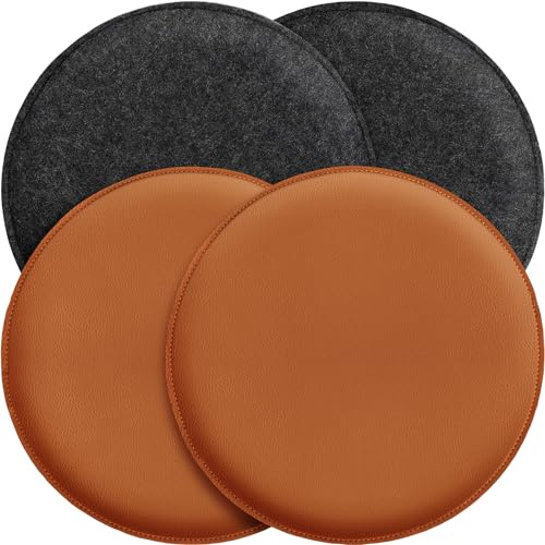 Miqio Design Sitzkissen | Wendekissen Rund aus Filz und Kunstleder | Stuhlkissen ø35 cm | 4er-Set | Sitzauflage für Bank und Stuhl | Dunkelgrau-Cognac