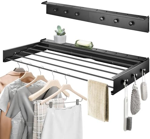 Donken Wäscheständer Wandmontage, Wäschetrockner Wand, 100cm Wäscheständer Wand ausziehbar für Badezimmer, Balkon, Terasse, platzsparend Wandwäschetrockner ideal für Indoor & Outdoor (Schwarz - 100cm)