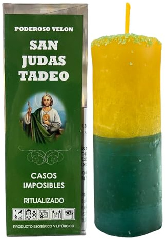 Velón de San Judas Tadeo para Casos Imposibles y Estudios | Peticiones Complicadas y Desesperadas y de Estudios, Exámenes y Oposiciones | Vela con Sal Incrustada con Pergamino, Amuleto y Oración.