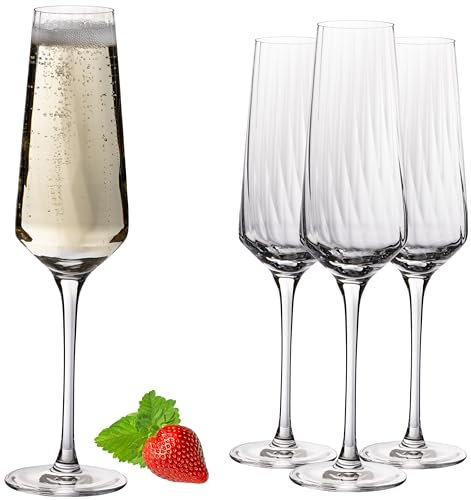 Imperial London Lot de 4 flûtes à champagne striées en verre Crystalline Passe au lave-vaisselle 200 ml (max 230 ml)