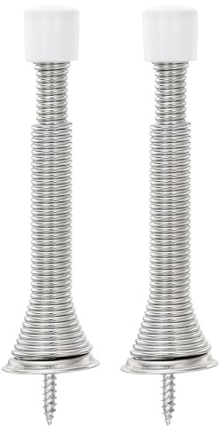 sourcing map Door Stop, 2Pcs Adjustable 3 to 4-11/16 - Spring Steel Door Stopper, Flexible Door Stoppers for Bottom of Door with Rubber Bumper Tips (Silver)