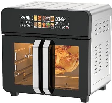 Royal Swiss Airfryer Oven XXL 23 L 2400 W, luftfrysugn med dubbla dörrar, 19 program, LED-pekskärm, rotisseri, avtagbar avdelare, 50–200 °C, tillbehör, svart