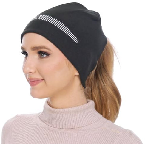 GADIEMKENSD Winter Hats for Women with Double Ponytail Hole, Reflective Accents Deep Gray