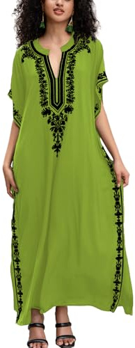 YouKD Wemen Boho lungo caftano abito maxi cardigan taglia unica loungewear bikini copricostume, L Verde 2, Taglia unica