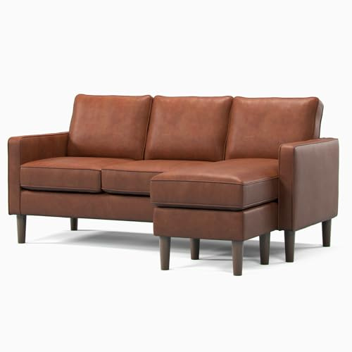 Furnishings For Less UK Bexhill Living Room Sofa Collection, Corner L-Shape, Reversible 3 Seater, Faux Leather, Tan (Tan, Reversible 3 Seater Corner Sofa)