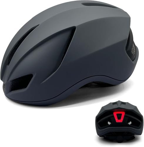 Fahrradhelm mit LED Licht Stadthelm Ultraleichter Radhelm Mountainbike Helm für Herren Erwachsene Cityhelm mit Aufladung Rücklicht 56-60CM (Grau)