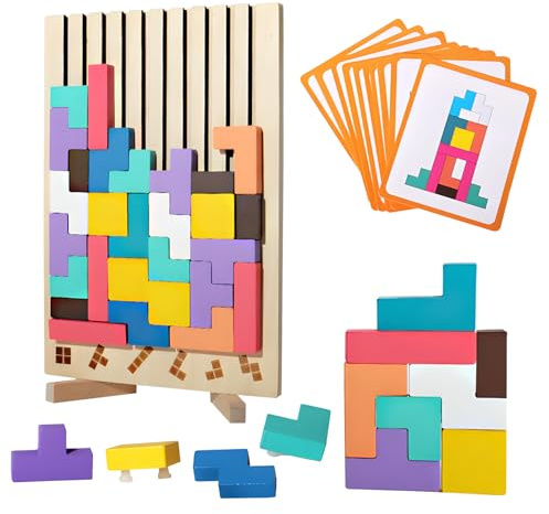3D Tetris-pusselspel för barn, pedagogiska leksaker, träpussel med 40 bitar, intelligensbaserade färgglada byggklossar, Montessorispel för åldrarna 3, 4, 5, 6, intelligenspussel, presenter till barn