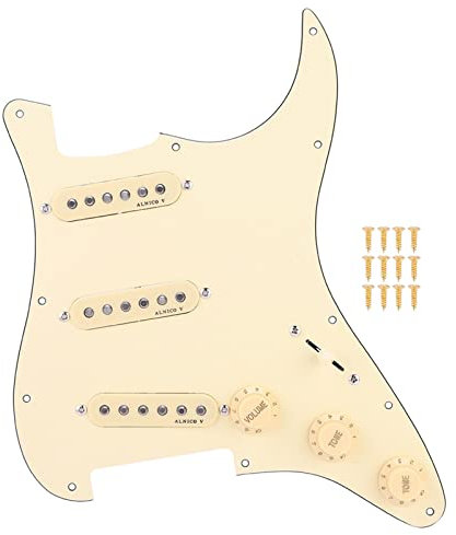 ZAWELIYO SSS Loaded Pickguard mit Alnico V-Pickups, Vordrückten Pickguard-Kit für E-Gitarre, Vintage-Creme, 5-Wege-Schalter und Steuerelemente