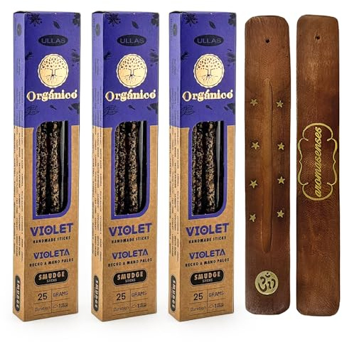 Aroma Senses | 3-pack ekologiska lådor Ullas violer 1 aromsenses rökelsehållare | 100 % naturligt och ekologiskt rökelse | Aromaterapi med naturliga örter | 25 g x 3 = 45 g