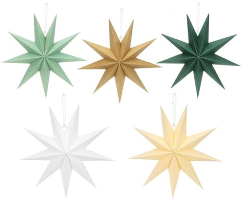 YUVKIN 5 stelle di carta natalizia, 3D pieghevoli da appendere, decorazione da tavolo con stelle di carta per Natale, stanza, matrimonio e compleanno (30 cm) (marrone)