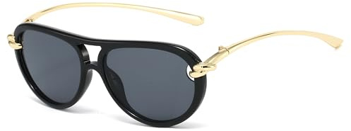 Long Keeper Occhiali da sole pilota per donne uomini retrò ovale doppio ponte occhiali da sole vintage anni '70 occhiali da sole da viaggio Sunnies protezione UV400, Nero nero