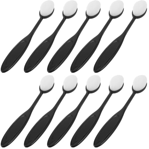 Veemoon 10 Pinceles de Maquillaje Ovalados para Base, Cerdas Suaves y Grandes, Set Multifuncional para Difuminar, Contornear y Aplicar Crema Líquida, Cepillos Portátiles para Retoques