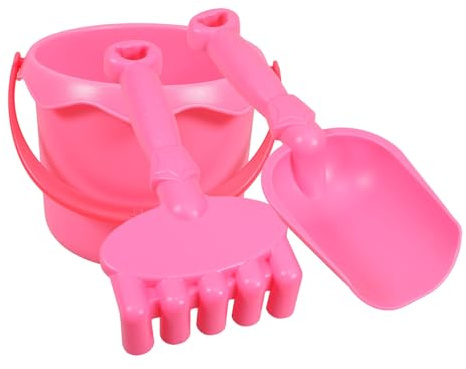 PERSELOSO Juego de Jardinería Infantil Pala, Rastrillo y Cubo de Plástico de 3 Piezas Rosa para Pequeñas Actividades de Jardín y Fiestas de Verano