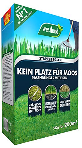 Westland Kein Platz für Moos, 5 kg, 200 m² – Rasendünger mit Eisen für dichten Rasen, Rasen-Granulat ideal für die Wintermonate