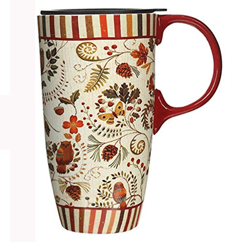 ZYCSKTL Kaffeetassen KaffeeTasse Keramiktasse mit Deckel, Home Water Cup Paar Tasse, große Kapazität handgemalte Blume Teetasse Milch Kaffeetasse, 500ml (Color : Beige, Size : 500ml)
