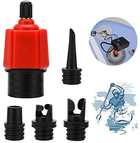 XCOZU SUP Ventil Adapter, SUP Kompressor Adapter, Inflatable Sup Pumpe Adapter/Schrader Adapter Sup und 4 Gasdüse für Schlauchboote, Stand Up Paddle Board, Aufblasbarer Bett, SUP Zubehör(Red, Black)