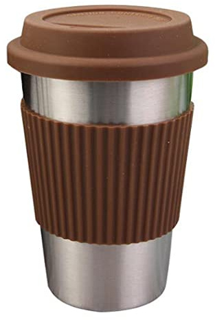 Hoshen Tazza da 17 Once (Con Coperchio in Silicone), Tazza da Caffè in Acciaio Inox, Sottobicchiere Antiscottatura, Tazza per Bevande, Marrone