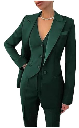 Botong - Completo da donna da ufficio 3 pezzi, giacca, gilè, pantaloni, outfit da lavoro, completo da lavoro, giacca da cerimonia, giacca da festa, Verde scuro, L