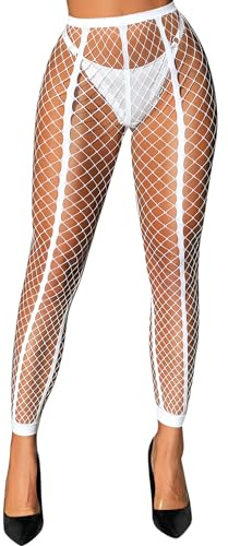 RSLOVE Womens Pantyhose Fishnet Stockings Sexy Tights Lace Hight Waist tights Mesh Stockings Fish Net Tights White