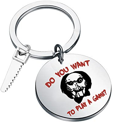 KEYCHIN Saw Horror Movie Keychain Jigsaw Killer Fans Gifts Do You Want To Play Games Jewelry For Horror Movie Lover, Play Games K-s, L