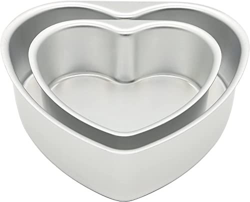 2 Pack Heart Cake Tin Set of 6 inch & 8 inch Non-Stick Deep Aluminum Deep Baking Tin with Removable Bottom Cake Baking Pan Cake Mould Tin for Baking, Bakeware Wedding Birthday Christmas Party