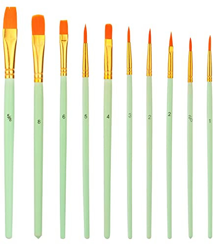 Pinceles para Pintura, 10 Piezas of Pinceles de Nylon para Acuarela, óleo, Cara, Dibujo de líneas, Set de Pinceles de Artista para Principiantes, Profesionales y Amantes de la Pintura (Green)