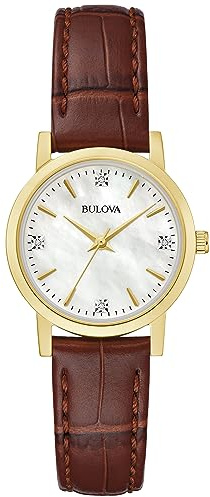 Bulova Women Analog Japanese Quartz Watch with Leather Strap 97P170