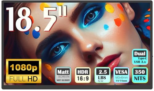 Bimawen Tragbarer Monitor 18,5 Zoll,1920x1080100% sRGB HDR FHD FreeSync, Dual HDMI USB Typ-C Monitor, PS4/Switch/PC/Mac/kompatibel