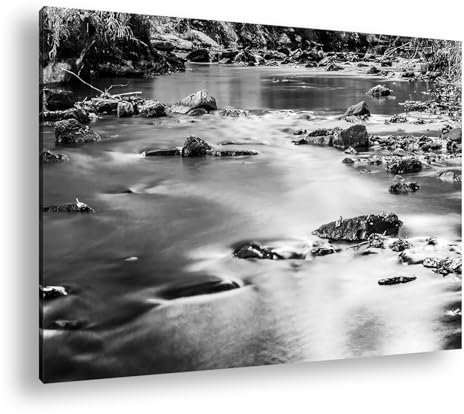 deyoli Bellissimo ruscello alla luce formato: 75 x 50 cm, effetto: bianco e nero come tela su tela, motivo già incorniciato su telaio in vero legno, stampa digitale di alta qualità con cornice