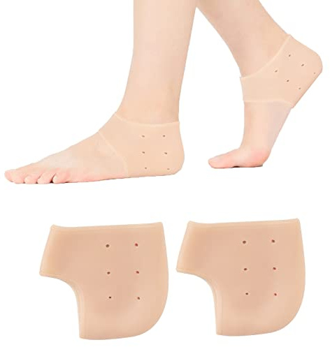 2 Paires Protège Talons en Gel, Manches de Talon Silicone Doux et Respirant avec Trous, Talon en Gel Manches pour Soulagement de la Douleur Pieds Secs Hommes et Femmes