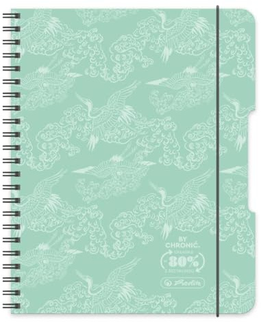 Herlitz® Brulion på Spiral A5 80 ark rutigt | Objekt Skolbok | Studie Anteckningsblock | Student Skrivbok | För Kalligrafi Lärande | ECO PP COLORS Mint
