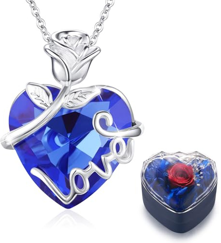 llyish halsband damer kedja silver med evig ros smycken damer gåvor för kvinnor alla hjärtans dag för dig födelsedagspresent flickvän fru på bröllopsdag mors dag jul, one size, Mässing, Kristall