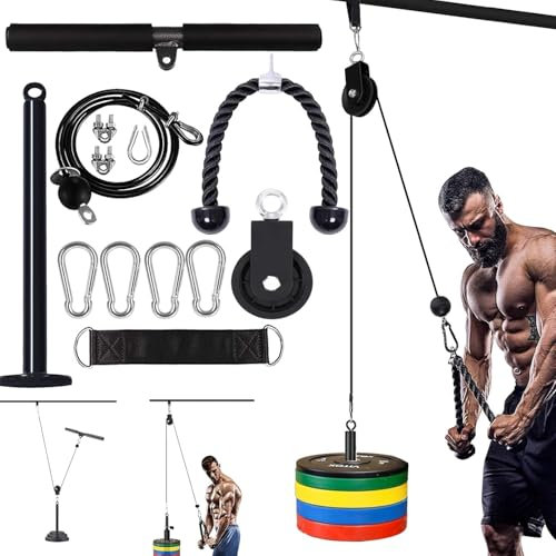 Kugooyi Kabelzug Fitness, Latzug Arm Krafttraining Bizeps Rücken Trainingsgerät DIY Latzugturm Zubehör für Sportgeräte Fitnessgeräte Umlenkrollen Krafttrainer(100''Kabel)